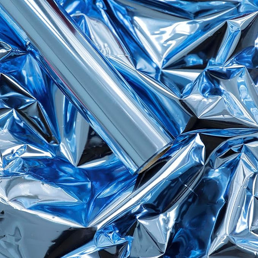 FWSA WRAPS Blue Gift Wrapping Paper Roll Solid Color Mirror Film Floral Wrapping Paper for Wedding, Christmas, Valentine's, Mother's Day, Birthday, Holiday 22x360 inches (Blue)
