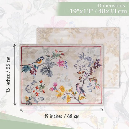Maison d' Hermine Placemats Set of 4 100% Cotton Washable Cloth Place Mats, Reusable Table Mats for Thanksgiving Christmas Decorations Kitchen Dining Party Wedding (Equinoxe - Beige, 13" x 19")