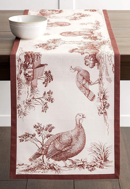 Maison d' Hermine Table Runner 100% Cotton Single Layer Table Runners 72 inches Long for Thanksgiving Christmas Decorations Home Kitchen Dining Party Wedding (Holy Jouy - Brown, 14.5" x 72")
