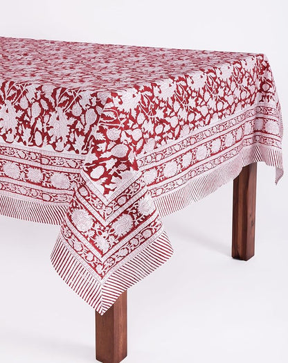 ATOSII Meraki Red 100% Cotton Tablecloth, Handblock Print Rectangle Table Cover for Kitchen Dining I Tabletop Linen I Thanksgiving, Christmas, Wedding, Fall Table Cloth 72 X 108 Inches I 8 Seater