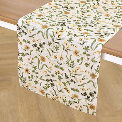Solino Home 100% Pure Linen Table Runner 120 Inches Long - Multicolor Floral Print Table Runner 14 x 120 Inch - Handcrafted and Machine Washable - Fall Botanical Print