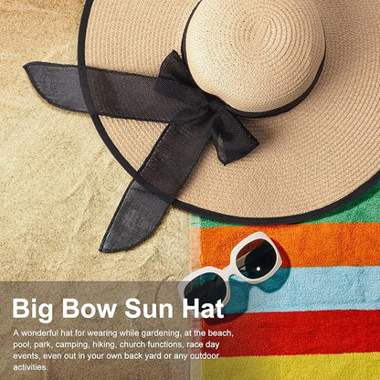 DRESHOW Beach Hats for Women Big Straw Wide Brim Summer Hat Floppy Foldable Roll up Cap Sun Hat UPF 50+