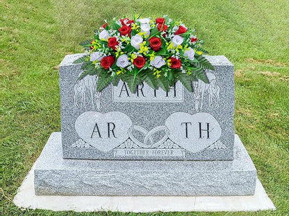 Artificial Cemetery Flowers Saddle-Shaped Tombstone Decorations Non-Fading UV-Resistant （Red and White Saddle