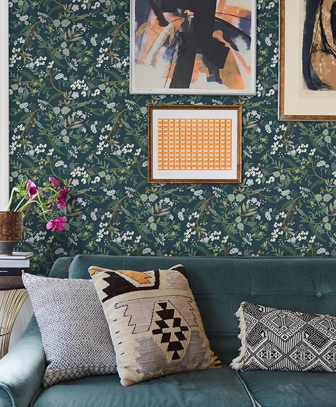 Guvana Floral Peel and Stick Wallpaper Leaf Wallpaper Green Leaves Contact Paper Vintage Flowers Self Adhesive Wall Paper for Bedroom Livering Decor 118"x16.14"
