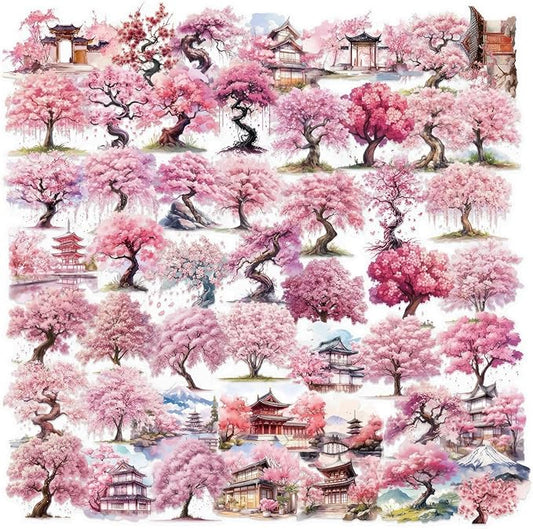 50 Pcs Carambola Tree Stickers, Pink Watercolor Cartoon Stickers, Transparent Waterproof Vinyl Stickers for Scrapbooking, Journaling, Laptop, Water Bottle, Phone Case Decoration for Her, Teen Girls