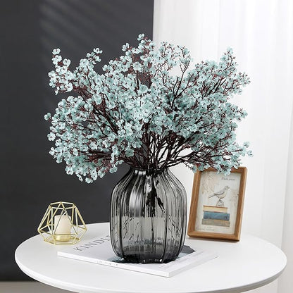 Babys Breath Silk Artificial Flowers Bulk With Vase 10pcs for Fall Decor Fake flower bouquet Bulk for Home Kitchen Indoor Bouquet Floral Arrangement Table Centerpieces Party Decor(Grey Blue)