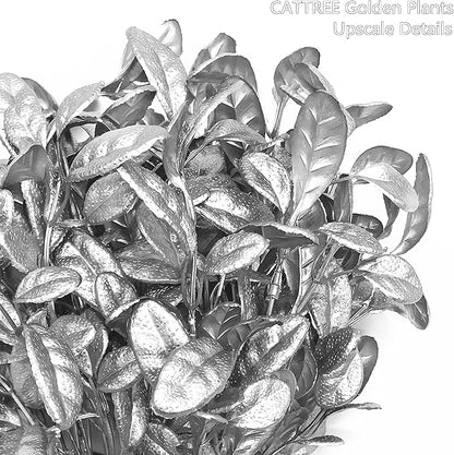 CATTREE Fake Silver Plants for Christmas Decor, Artificial Plant Plastic Grass Faux Leaves Shrubs Simulation for Indoor Outdoor Home Party Hall Office Table Décor Planter Filler - 3 Pack