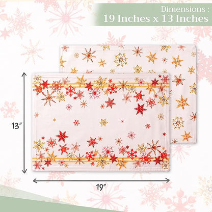Maison d' Hermine Placemats Set of 4 100% Cotton Washable Cloth Place Mats, Reusable Table Mats for Thanksgiving Christmas Decorations Kitchen Dining Party Wedding Restaurant (Crystal Star, 13" x 19")