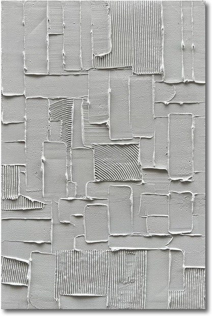 Hand-Painted White and Grey Abstract Wall Decoration Oil Painting Thick Texture Minimalist Art 45x30 inches