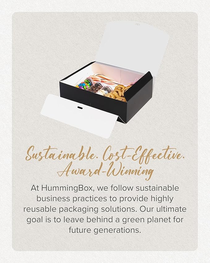 HummingBox Black Gift Box Set of 16 - Gift Boxes for Presents & gifting on weddings, birthdays & more - Easy to Assemble Black Gift Boxes With Lids & Ribbon Closure - Decorative Boxes With Lids