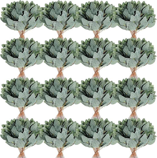 Tigeen 100 Pcs Artificial Eucalyptus Stems Leaves Bulk, 14'' Tall Silver Dollar Eucalyptus Stems Greenery Stems Fake Eucalyptus Plant Branches for Wedding Vase Bouquet Flower DIY Wreath Home Decor