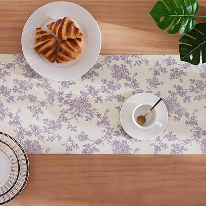 100% Cotton French Pastoral Table Runners, 13x108 Inch Purple Farmhouse Table Runners 108 Inches Long, Vintage Flowers Print Home Decors