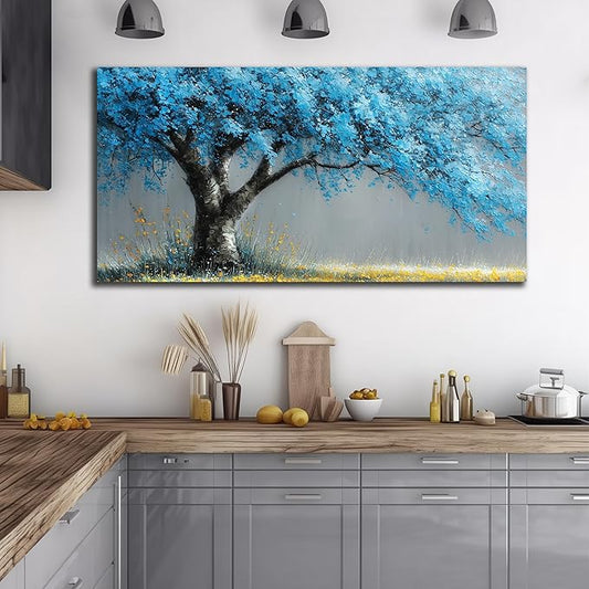Blue Tree Wall Art for Office Blue Canvas Wall Art for Living Room Tree of Life Poster for Dining Room Size 24 x 48 Inch