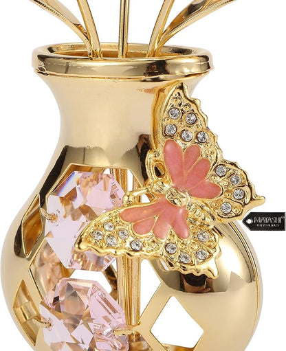 Matashi 24K Gold Plated Flower Ornament with Pink Crystals & Butterfly – Elegant Vase Décor – Perfect Christmas, Valentine’s for Her, Mom, Wife, Grandma
