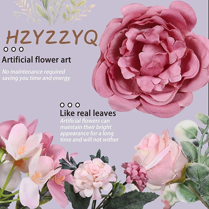 4 Pack Artificial Peony Flowers, Silk Peonies Flowers Fake Peonies Artificial Flowers Peonies Hydrangea Bouquet for Centerpiece Table Wedding Party Home Decor(Rose + Pink)