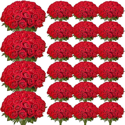 VEVOR Artificial Flowers, 500 pcs Real Looking Red Foam Fake Roses Bulk, Faux Red Bridal Shower with Stems for DIY Wedding Bouquets, Home Centerpieces Arrangements, Party Tables Decorations