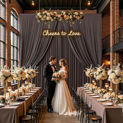 PartyVillage 20ft×15ft Brown Backdrop Curtain for Wedding Parties, 4 Panels Wrinkle Free 15 FT Long Polyester Photo Backdrop Drapes Back Drop Cloth for Birthday Photography Background