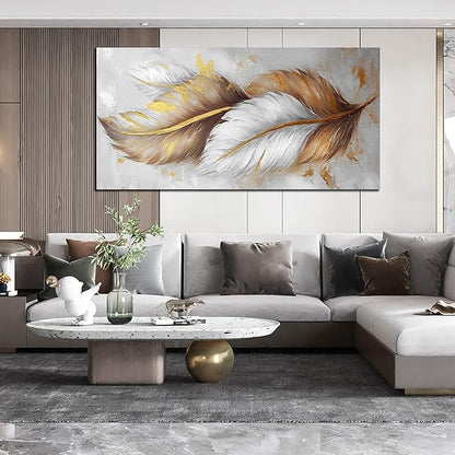 Leaf Canvas Wall Art for Living Room Large Size - White and Brown Gold Pictures Wall Art for Bedroom - Modern Wall Art Office Size 29" x 59"