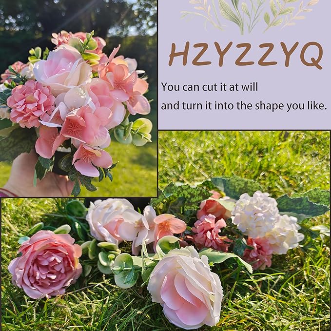 2 Pack Artificial Peony Flowers, Silk Peonies Flowers Fake Peonies Artificial Flowers Peonies Hydrangea Bouquet for Centerpiece Table Wedding Party Home Decor (2, Pink + White)