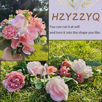 8 Pack Artificial Peony Flowers, Silk Peonies Flowers Fake Peonies Artificial Flowers Peonies Hydrangea Bouquet for Centerpiece Table Wedding Party Home Decor (8, Pink + White)