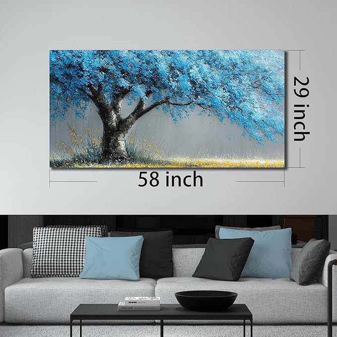 Blue Art Work for Living Room Walls Tree of Life Poster for Bedroom Modern Prints Wall Art for Dining Room Size 29 x 58 Inch