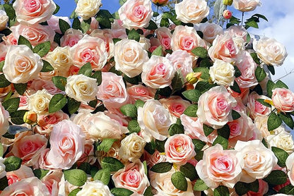 Artificial Flower Wall Backdrop 8×8 ft (2.4×2.4 m), 2 Panels 4×8 ft Each, Realistic Blooms for Wedding Ceremony, Photo Booth & Baby Shower,Stand/Frame Not Included
