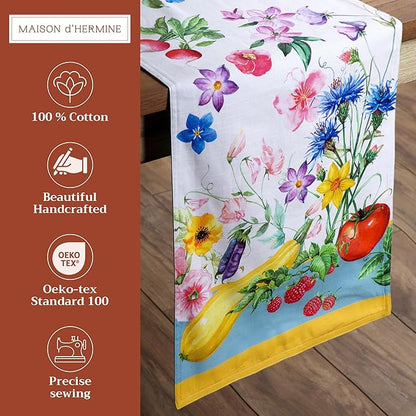 Maison d' Hermine Table Runner 100% Cotton Double Layer Table Runners 108 inches Long Decorative for Home Kitchen Dining Party Baby Shower Wedding Bridal Shower Spring Summer (Giverny, 14.50" x 108")