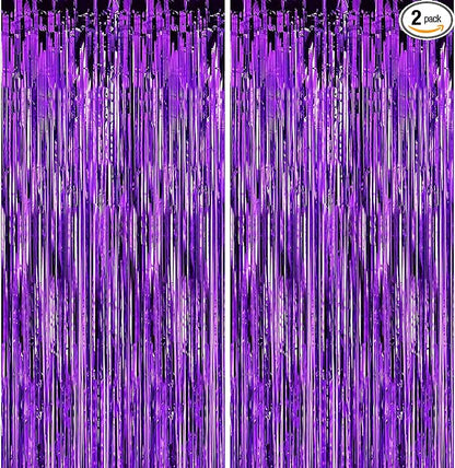 2 Pack 3.28 ft x 6.56 ft Purple Tinsel Curtain Party Backdrop - Metallic Foil Tinsel Fringe Backdrop Door Fringe for Birthday Graduation Wedding Party Photo Backdrop.