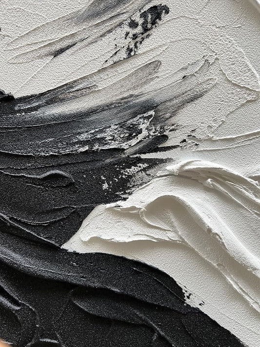 Epicler art Hand painted black and white abstract wall decoration oil Thick texture Minimalist art 36x24 inches