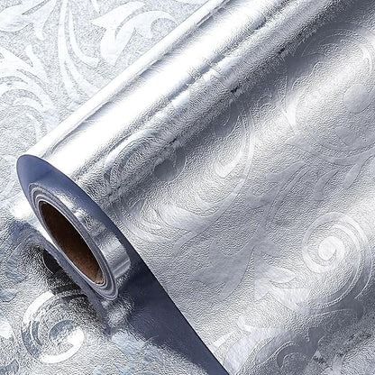 LeZakaa 3D Embossed Floral Foil Gift Wrapping Paper, Vintage Flower Metallic Foil for Birthday Christmas Party Holiday Gift Wrap, for DIY Crafts Scrapbook, Large Roll 30 inch x 32.8 Ft(Silver)