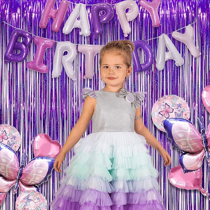 Purple Tinsel Curtain Party Backdrop - GREATRIL Foil Fringe Curtain Party Photo Booth Streamers for Hunters Mermaid Themed Decorations - 1m x 2.5m - Pack of 2