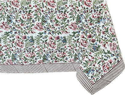 ATOSII Ambrosia 100% Cotton Rectangle Boho Spring Summer Tablecloth, Handblock Floral Table Cloth Linen for Kitchen Dining I Parties Wedding Outdoors Easter I 72 X 120 Inches I 10 Seater