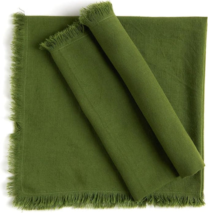 ACCENTHOME Olive Green Cotton Linen Napkin Set of 12 18x18 inch Dinner Napkins - Washable Soft Premium Reusable Perfect Fall Thanksgiving Table Napkins for Family Dinners Christmas & Everyday Use