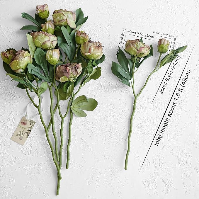 FiveSeasonStuff Vintage Walnut Brown Peonies – Realistic Artificial Silk Flowers with Dry-Look Petals, 6 Stems for Rustic Home & Wedding Floral Arrangements