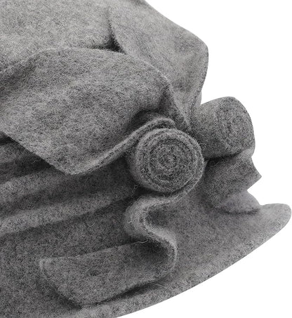 ZLYC Women Wool Cloche Bucket Hat 1920s Vintage Dress Winter Hats with Flower Accent