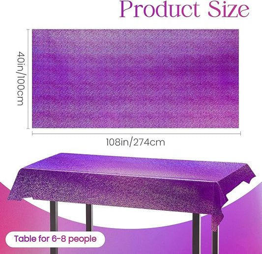 3 pcs Purple Holographic Laser Tablecloths Iridescence Shiny Table Covers 40" x 108" Foil Disposable Rectangle Table cloths for Halloween Bachelorette Birthday Party Wedding Anniversary Decor