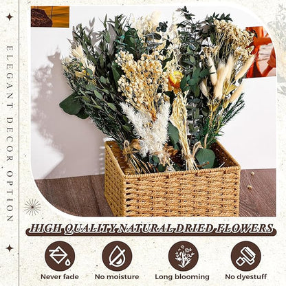 Layhit 4 Pack Large Size Boho Dried Flower Bouquet 15-17 Inch Wedding Handmade Dry Flowers for Vase Crafts DIY Photo Boutonniere for Men Floral Plant for Bridesmaid Gift Birthday Decor(Eucalyptus)