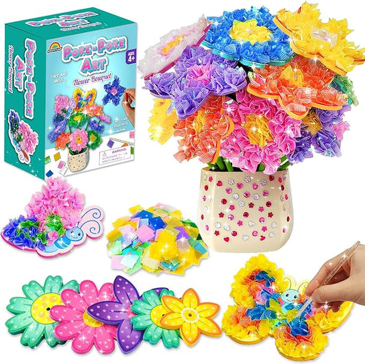 AGENTLAN Art & Craft Activity, Poke Fun Flower Bouquet Craft Kit, Fun & Easy Art Kits for Kids, DIY Garden Kids Activities, Gifts for Girls and Boys 3 4 5 6 7 8 9
