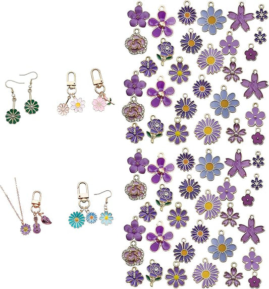 60pcs15 Types Flower Charms For Jewelry Making Enamel Flower Charms For Necklace Bracelet Earring for Gift that Office, Travel & DIY Creators