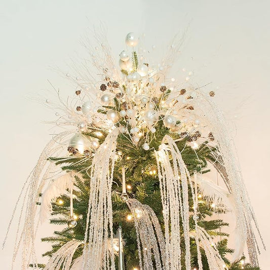 KI Store White Christmas Tree Picks Sprays Set of 20 Glittered Twigs Decor for Christmas Tree Decoration Wreath Garland Floral Arrangement