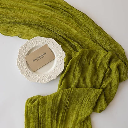 3pcs Moss Green Cheesecloth Table Runner Gauze 120 Inch 10 FT Rustic Boho Cheese Cloth Runner for Wedding Baby Shower Bridal Shower Birthday Party Long Sheer Home Decorations