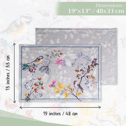 Maison d' Hermine Placemats Set of 4 100% Cotton Washable Cloth Place Mats, Reusable Table Mats for Thanksgiving Christmas Decorations Kitchen Dining Party Wedding (Equinoxe - Grey, 13" x 19")