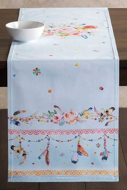 Maison d' Hermine Table Runner 100% Cotton Double Layer Table Runners 72 inches Long Decorative for Home Kitchen Dining Party Baby Shower Wedding Bridal Shower Spring Summer (Ibiza, 14.50" x 72")