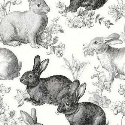 Floral Peel and Stick Vintage Animal Wallpaper Rabbit Removable Botanical Leaf Sketch 17.7" x 236.22" Wall Paper Self Adhesive Contact Paper for Classroom Bedroom Laundry Room Bathroom