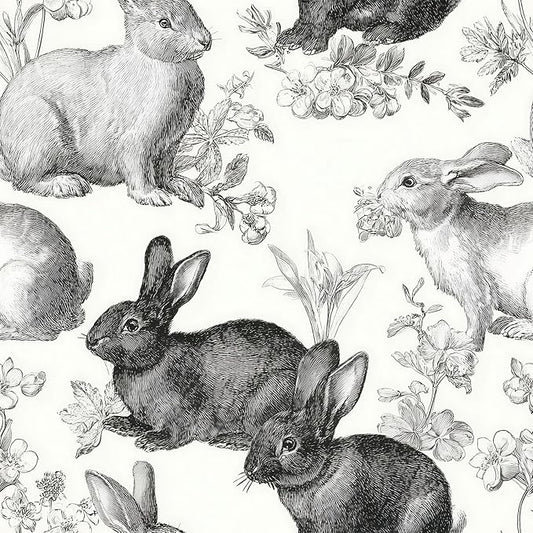Floral Peel and Stick Vintage Animal Contact Paper Rabbit Removable Botanical Leaf Sketch Wallpaper 17.7" x 118.11" Wall Paper Self Adhesive for Classroom Bedroom Laundry Room Bathroom