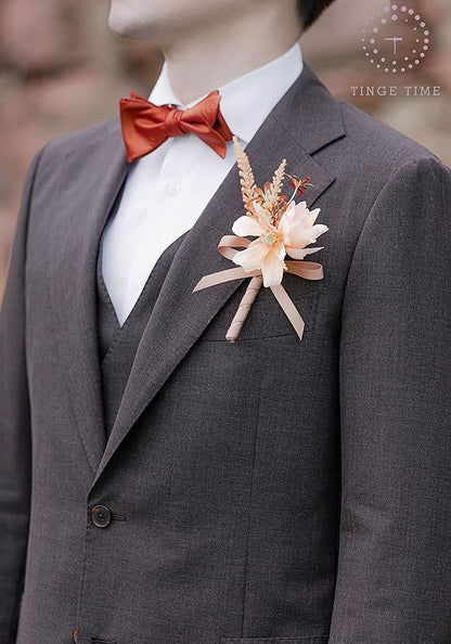 TINGE TIME 6PCS Boutonniere for Men, Groom and Groomsmen Boutonniere for Wedding, Prom, Homecoming, Anniversary, Graduation(Beige)