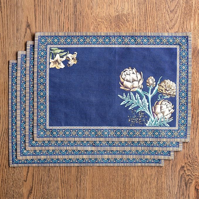 Maison d' Hermine Placemats 100% Combed Cotton Premium Set of 4 Decorative Washable Table Cloth Placemat, Dining, Buffet Parties & Wedding Use Artichoke (13 Inch x 19 Inch)