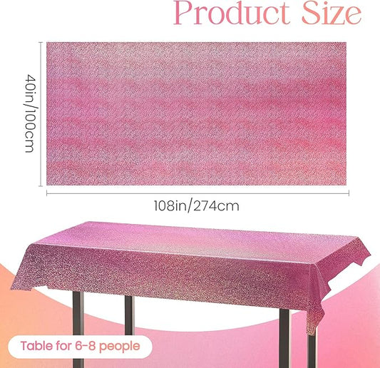 8 Pcs Pink Holographic Laser Tablecloths Iridescence Shiny Table Covers 40" x 108" Aqua Foil Rectangle Table cloths for Baby Shower Undersea Ocean Birthday Party Winner Wedding Party Décor