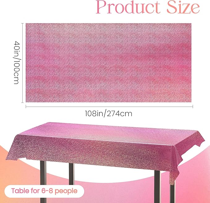 Pink Holographic Laser Tablecloths Hot Pink Shiny Table Covers 40" x 108" Foil Disposable Rectangle Table cloths for Girl Birthday Party Wedding Anniversary Bachelorette Baby Shower Decor