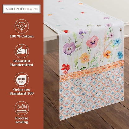 Maison d' Hermine Table Runner 100% Cotton Double Layer Table Runners 108 inches Long Decorative for Home Kitchen Dining Party Wedding Bridal Shower Spring Summer (Summer Whisper , 14.50" x 108")